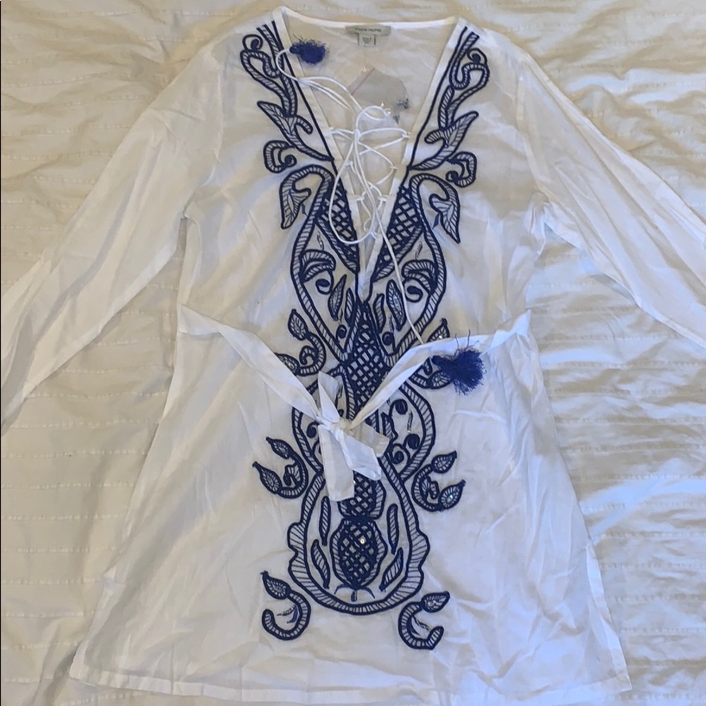 Boston Proper Embroidered Lace-up Tunic - Size 6